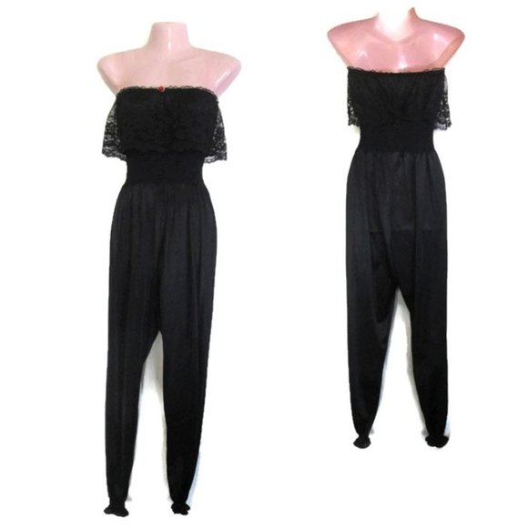 vintage disco black jumpsuit sexy lingerie size xs extra small - Picture 3 of 4